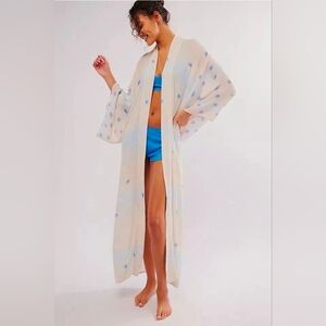 Free People X Laurel Canyon Aura Beach Duster Sz One Size In Ivory Blue NWT$168